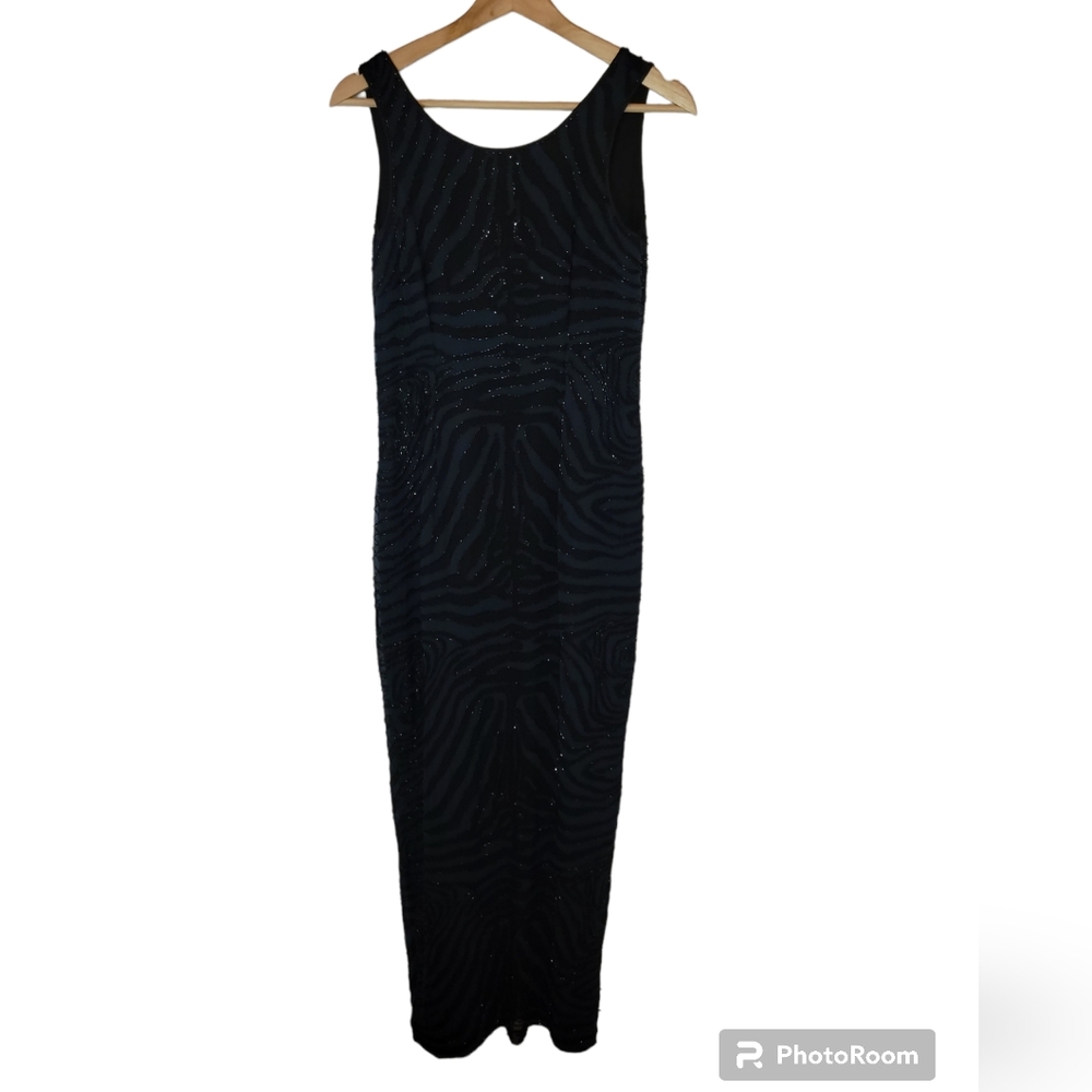 Vintage Bieff Basix 100% Silk Beaded Zebra Print Dress Size 8 - Picture 2 of 6